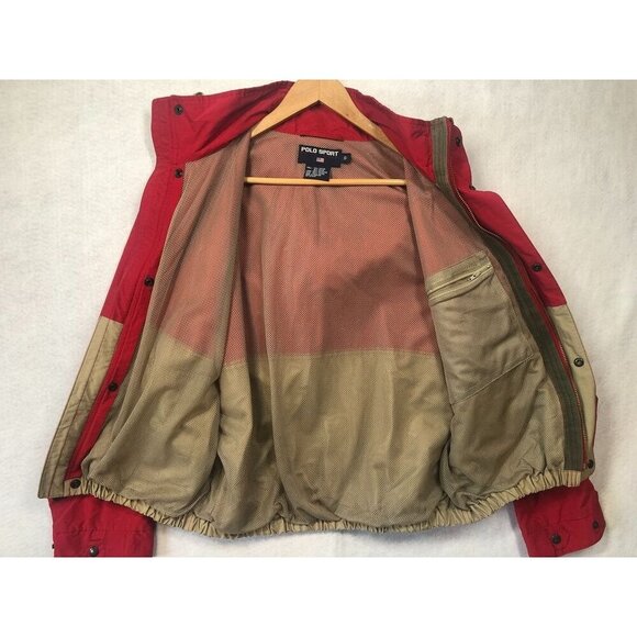 Vintage 1990s Polo Sport Ralph Lauren Windbreaker Jacket Red Tan Men's Small S - Picture 2 of 11